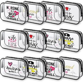 Abbylike 12 Pcs 7 x 4.7 x 2.4'' Cosmetic Bag Gifts Accessories for Makeup Bags Clear PVC Cheer Case Toiletry Zipper Pouch for Girl Women Christmas Xmas(Cheerleading Theme)