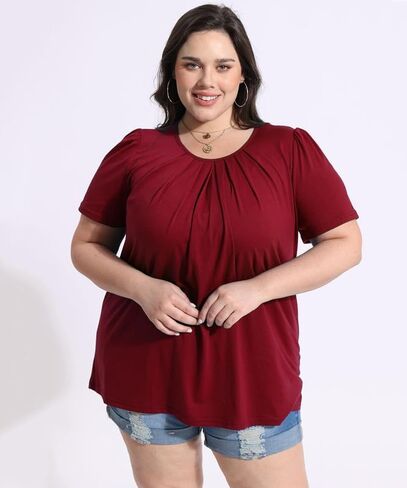 TIYOMI Women Plus Size Short Sleeve Tunic Tops Round V Neck Casual Shirts Summer Blouses XL-5XL in Saudi Arabia