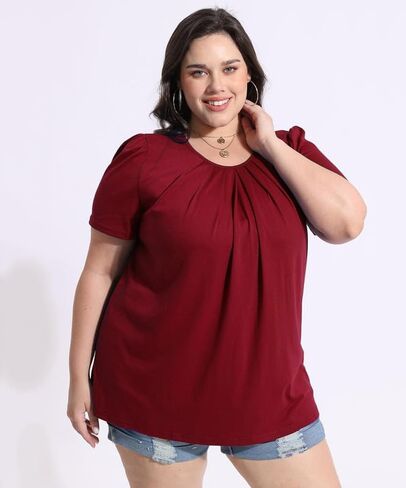 TIYOMI Women Plus Size Short Sleeve Tunic Tops Round V Neck Casual Shirts Summer Blouses XL-5XL in Saudi Arabia