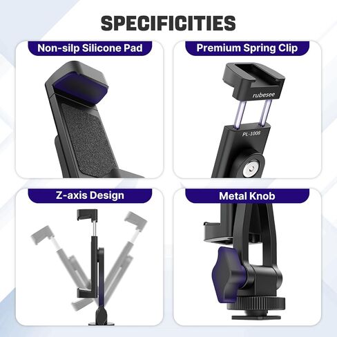 rubesee Phone Tripod Mount, Metal Cell Phone Tripod Mount with 3 Cold Shoes, 360° Smartphone Tripod Adapter with Arca Port, Universal Tripod Phone Mount for iPhone & Android in Saudi Arabia