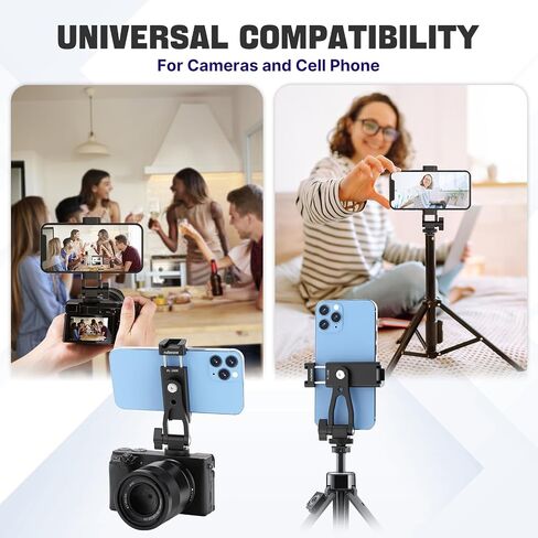 rubesee Phone Tripod Mount, Metal Cell Phone Tripod Mount with 3 Cold Shoes, 360° Smartphone Tripod Adapter with Arca Port, Universal Tripod Phone Mount for iPhone & Android in Saudi Arabia
