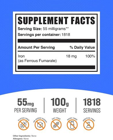 BulkSupplements.com Ferrous Fumarate Powder - Iron Supplement - Iron Supplement for Women - Iron Supplements for Men - Ferrous Fumarate Supplement (100 Grams - 3.5 oz) in Saudi Arabia