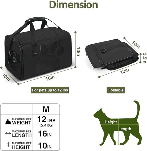 Cat Carrier, Dog Pet Carrier for Small Medium Cats Puppies up to 12 Lbs, Airline Approved Carrier Soft Sided, Collapsible Travel Cat Carrier - MIYCOO in Kuwait