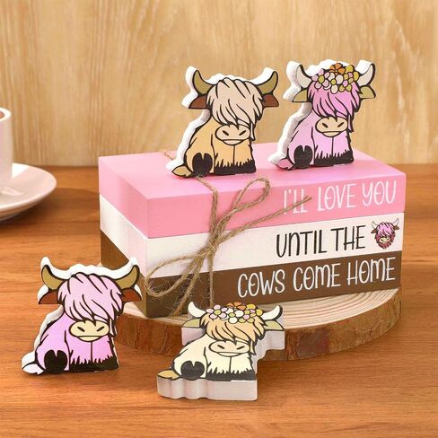 Whaline 7Pcs Easter Wooden Tiered Tray Decor Farmhouse Faux Stacked Books Bunny Rabbit Decorative Table Centerpiece Block Signs for Party Home Kitchen Dining Table Decor in Saudi Arabia