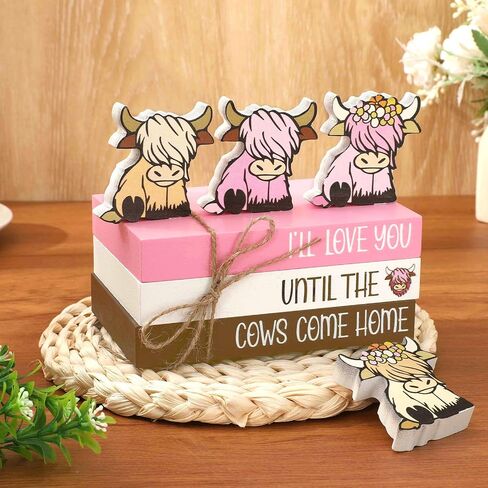 Whaline 7Pcs Easter Wooden Tiered Tray Decor Farmhouse Faux Stacked Books Bunny Rabbit Decorative Table Centerpiece Block Signs for Party Home Kitchen Dining Table Decor in Saudi Arabia