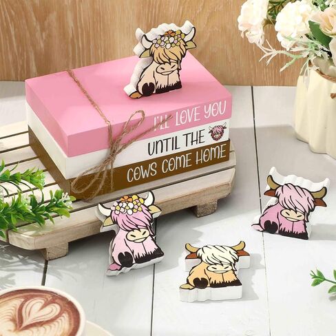 Whaline 7Pcs Easter Wooden Tiered Tray Decor Farmhouse Faux Stacked Books Bunny Rabbit Decorative Table Centerpiece Block Signs for Party Home Kitchen Dining Table Decor in Saudi Arabia