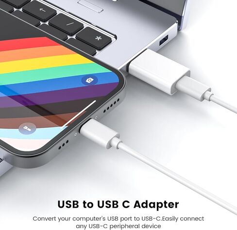 محول MOSWAG USB إلى USB C، محول USB C أنثى إلى USB ذكر متوافق مع Apple MagSafe Watch 9/8/7/SE/Ultra، لهاتف iPhone 15 14 13 12 Mini Pro Max، iPad، Galaxy Note، Pixel، CarPlay، قابس الحائط in Kuwait