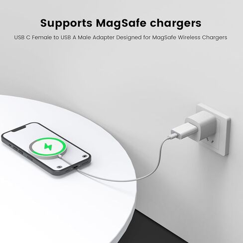محول MOSWAG USB إلى USB C، محول USB C أنثى إلى USB ذكر متوافق مع Apple MagSafe Watch 9/8/7/SE/Ultra، لهاتف iPhone 15 14 13 12 Mini Pro Max، iPad، Galaxy Note، Pixel، CarPlay، قابس الحائط in Kuwait