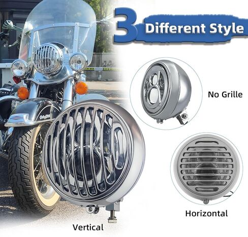 مصباح أمامي للدراجة النارية مقاس 7 بوصات مع قناع، ضوء دائري عتيق مقاس 7 بوصات مناسب عالميًا لـ Harley Cafe Racer Touring Road King Softail Ultra Classic Electra Fatboy - حامل سفلي من الكروم in Kuwait