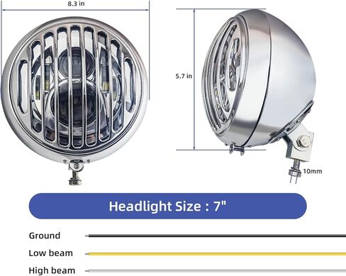 مصباح أمامي للدراجة النارية مقاس 7 بوصات مع قناع، ضوء دائري عتيق مقاس 7 بوصات مناسب عالميًا لـ Harley Cafe Racer Touring Road King Softail Ultra Classic Electra Fatboy - حامل سفلي من الكروم in Kuwait