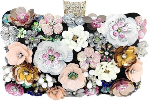 Boutique De FGG Chic Flower Clutch Purse for Women Formal Bridal Wedding Party Handbag Flower Evening Bags in Kuwait