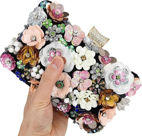 Boutique De FGG Chic Flower Clutch Purse for Women Formal Bridal Wedding Party Handbag Flower Evening Bags in Kuwait