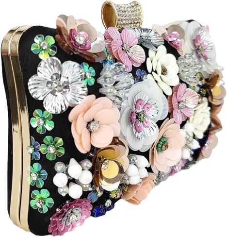 Boutique De FGG Chic Flower Clutch Purse for Women Formal Bridal Wedding Party Handbag Flower Evening Bags in Kuwait