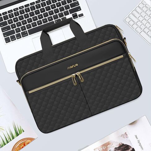 MOSISO Laptop Bag for Women, 15.6 inch Computer Bag Compatible with MacBook 16 inch, HP, Dell, Lenovo, Asus, Razer Notebook, Square Quilted Thicken Messenger Bag with 3 Pockets & Strap & Belt, Pink in Saudi Arabia