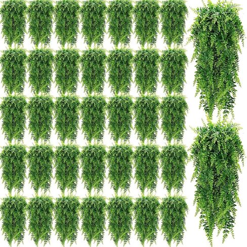 12 Pcs Artificial Hanging Plants 32 Inch Fake Hanging Plant, Fake Boston Ferns Plastic Fake Hanging Plants Fake Plants for Wall House Room Garden Wedding Garland Indoor Outdoor Decoration, No Baskets in Saudi Arabia