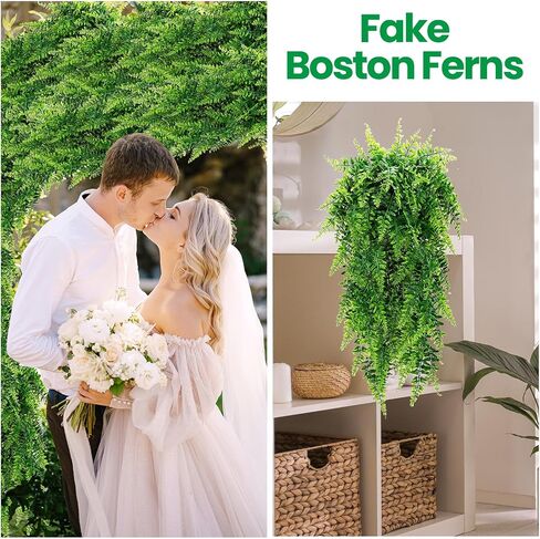 12 Pcs Artificial Hanging Plants 32 Inch Fake Hanging Plant, Fake Boston Ferns Plastic Fake Hanging Plants Fake Plants for Wall House Room Garden Wedding Garland Indoor Outdoor Decoration, No Baskets in Saudi Arabia
