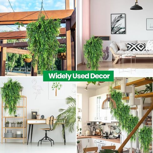 12 Pcs Artificial Hanging Plants 32 Inch Fake Hanging Plant, Fake Boston Ferns Plastic Fake Hanging Plants Fake Plants for Wall House Room Garden Wedding Garland Indoor Outdoor Decoration, No Baskets in Saudi Arabia