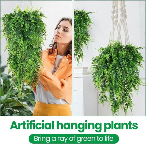 12 Pcs Artificial Hanging Plants 32 Inch Fake Hanging Plant, Fake Boston Ferns Plastic Fake Hanging Plants Fake Plants for Wall House Room Garden Wedding Garland Indoor Outdoor Decoration, No Baskets in Saudi Arabia