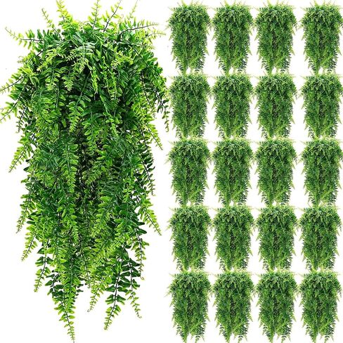 12 Pcs Artificial Hanging Plants 32 Inch Fake Hanging Plant, Fake Boston Ferns Plastic Fake Hanging Plants Fake Plants for Wall House Room Garden Wedding Garland Indoor Outdoor Decoration, No Baskets in Saudi Arabia