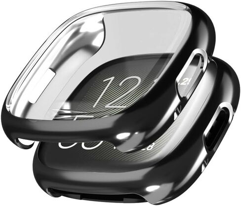 حافظة HANKN مكونة من قطعتين متوافقة مع واقي شاشة Fitbit Versa 2، غطاء حماية كامل من مادة TPU الناعمة وإطار Versa 2 Smartwatch (أسود + أسود) in Saudi Arabia