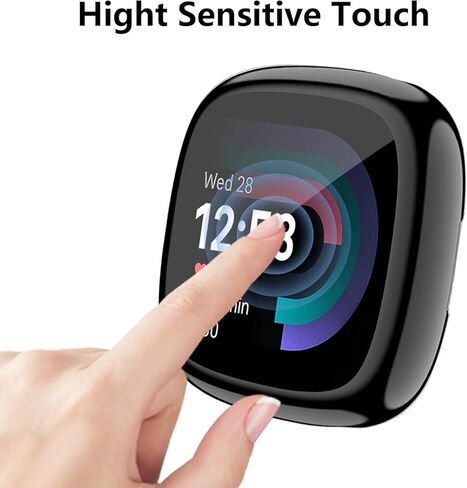 حافظة HANKN مكونة من قطعتين متوافقة مع واقي شاشة Fitbit Versa 2، غطاء حماية كامل من مادة TPU الناعمة وإطار Versa 2 Smartwatch (أسود + أسود) in Saudi Arabia