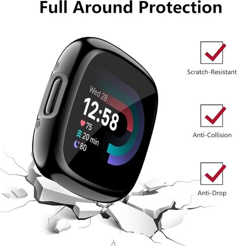 حافظة HANKN مكونة من قطعتين متوافقة مع واقي شاشة Fitbit Versa 2، غطاء حماية كامل من مادة TPU الناعمة وإطار Versa 2 Smartwatch (أسود + أسود) in Saudi Arabia