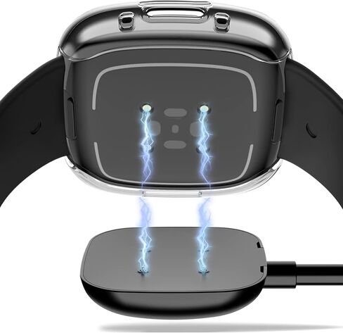 حافظة HANKN مكونة من قطعتين متوافقة مع واقي شاشة Fitbit Versa 2، غطاء حماية كامل من مادة TPU الناعمة وإطار Versa 2 Smartwatch (أسود + أسود) in Saudi Arabia