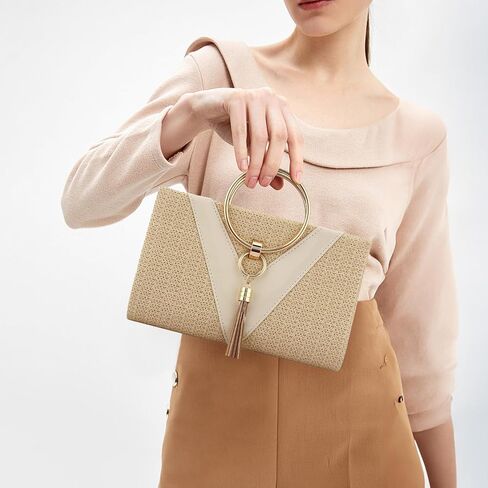 Simcat حقيبة يد من القش حقيبة مسائية بمقبض للنساء، حقيبة يد أنيقة للصيف على الشاطئ ومقبض علوي من القش مع سلسلة in Kuwait