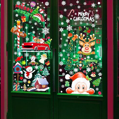 BAIWOVIS Christmas Window Clings PVC 2024 - Snowflakes Sata Claus Christmas Window Stickers,Xmas Decals for Home and Shop Christams Decoration (30x45cm x 1 Sheets, 010) in Saudi Arabia