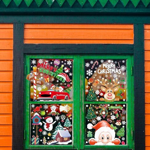 BAIWOVIS Christmas Window Clings PVC 2024 - Snowflakes Sata Claus Christmas Window Stickers,Xmas Decals for Home and Shop Christams Decoration (30x45cm x 1 Sheets, 010) in Saudi Arabia