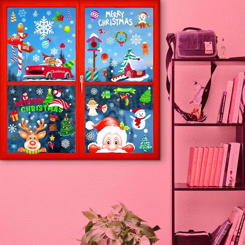 BAIWOVIS Christmas Window Clings PVC 2024 - Snowflakes Sata Claus Christmas Window Stickers,Xmas Decals for Home and Shop Christams Decoration (30x45cm x 1 Sheets, 010) in Saudi Arabia