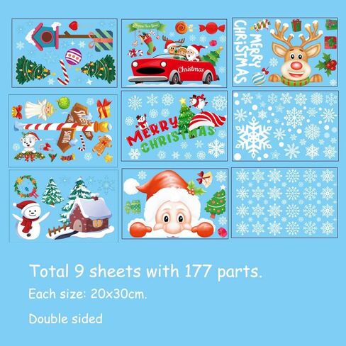 BAIWOVIS Christmas Window Clings PVC 2024 - Snowflakes Sata Claus Christmas Window Stickers,Xmas Decals for Home and Shop Christams Decoration (30x45cm x 1 Sheets, 010) in Saudi Arabia