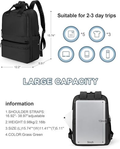 حقيبة ظهر للسفر سوداء للنساء والرجال تحمل على ظهره لأساسيات السفر Mochila De Viaje حقيبة ظهر للسفر للسيدات تحمل على متن الطائرة معتمدة من الصالة الرياضية على ظهره حقيبة ظهر للسفر in Saudi Arabia