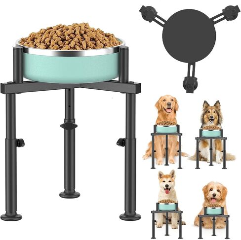 Adjustable Slow Feeder Elevated Dog Bowls Stand- 4 Heights, Wide 5-10"- Oppro Single Raised Dogs Bowl Stand with Slow Feed for Food Water, Non-Slip Dog Bowls Elevated for Medium Large Small Dogs Puppy in Kuwait