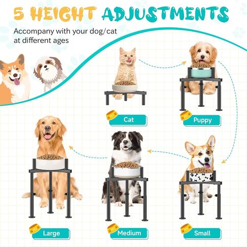 Adjustable Slow Feeder Elevated Dog Bowls Stand- 4 Heights, Wide 5-10"- Oppro Single Raised Dogs Bowl Stand with Slow Feed for Food Water, Non-Slip Dog Bowls Elevated for Medium Large Small Dogs Puppy in Kuwait