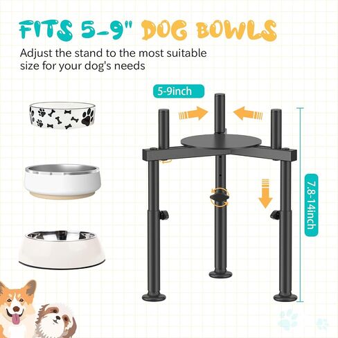 Adjustable Slow Feeder Elevated Dog Bowls Stand- 4 Heights, Wide 5-10"- Oppro Single Raised Dogs Bowl Stand with Slow Feed for Food Water, Non-Slip Dog Bowls Elevated for Medium Large Small Dogs Puppy in Kuwait