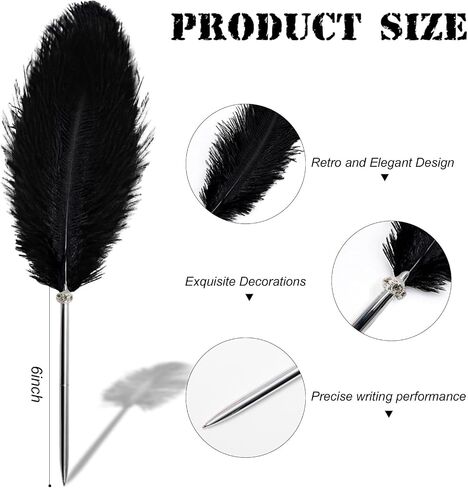 Rgontar Feather Pen Black Ink Ballpoint Pen Wedding Signing Pen for Wedding Bridal Calligraphy Pens(White) in Saudi Arabia