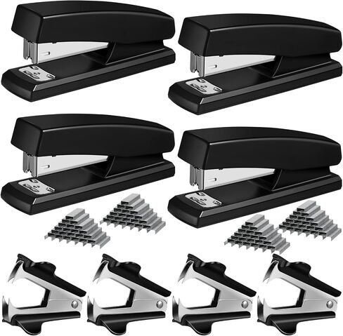 Yeaqee 4 Pieces Stapler for Desk Staplers Bulk with 4 Stapler Remover 4000 Staples Office Stapler 25 Sheet Capacity Black Staplers Pack for School Office in Saudi Arabia