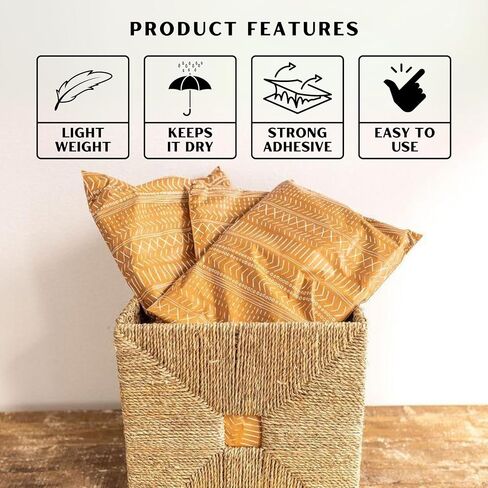 12 × 15.5 حقيبة شحن كبيرة من البوليستر 100 قطعة بتصميم نمط جيو بوهو أخضر لملابس الأعمال الصغيرة، تغليف لطيف، مغلفات ذاتية الغلق غير مبطنة، قابلة لإعادة التدوير وصديقة للبيئة بواسطة Mini Wander in Kuwait