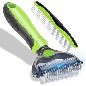 Dog Grooming Brush and Metal Comb, Undercoat Rake for Dogs Grooming Supplies Dematting Deshedding Brush comb for Shedding (Blue)