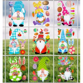Easter Window Clings, 9 Sheets Double Sided Easter Window Stickers Bunny Egg Glass Door Decals for Office School Home Party Decoration Supplies