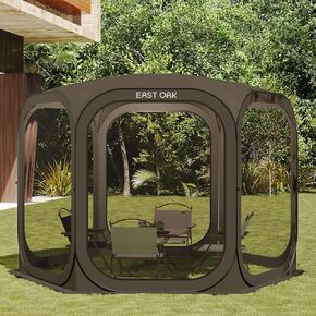 EAST OAK Screen House Tent Pop-Up, Portable Screen Room Canopy Instant Screen Tent 6 x 6 FT with Carry Bag for Patio, Backyard, Deck & Outdoor Activities, Brown