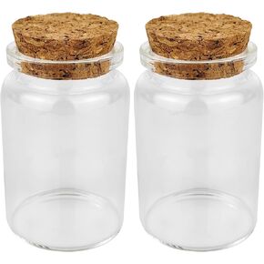 HUAJIAN 2pcs 50ml Glass Bottles with Cork, 47x50mm Empty Clear Glass Bottles Jars with Wood Cork Stoppers, Wish Bottles, Message Bottles for Wedding Favors, Baby Shower Favors, DIY Craft (50ml)