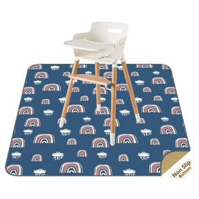 Splat Mat for Under High Chair/Arts/Crafts by CLCROBD, 51" Baby Anti-Slip Food Splash and Spill Mat for Eating Mess, Waterproof Floor Protector and Table Cloth (Rainbow Magic)