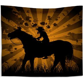 Knibeo Western Sunset Cowboy Rodeo Tapestry Wall Hanging, Boho Western Tapestry, Western Tapestry for Bedroom, Boho Western Decor, Horse Tapestry, Western Wall Decor, 50x60 Inch