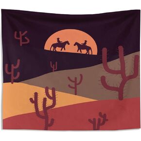 Knibeo Western Sunset Cowboy Rodeo Tapestry Wall Hanging, Boho Western Tapestry, Western Tapestry for Bedroom, Boho Western Decor, Horse Tapestry, Western Wall Decor, 50x60 Inch