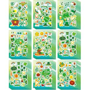 Ozepao 144 Pcs Shamrock Stickers for Kids, 8 Different Designs St Patricks Day Stickers Accessories for Party Favor Envelopes Supplies Decoration