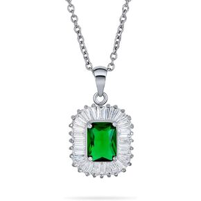Bridal Art Deco Estate Jewelry Style Fashion Simulated Emerald Green Cubic Zirconia Pave Baguette Halo AAA CZ Square Large Oval Stud Clip On Earrings For Women Wedding Yellow 14K Gold Silver Plated