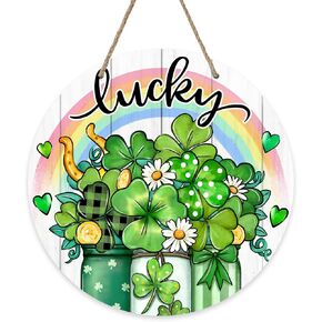 Bolisom Welcome Easter Bunny Eggs Front Door Sign, Religious Cross Rabbit Carrot Wood Door Hanger Outdoor Outside Porch Decor, Mason Jar Tulip Farmhouse Wooden Wreath Indoor Wall Hanging Decoration