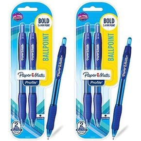 Paper Mate Profile Retractable Ballpoint Pens, Bold (1.4mm), Blue, 2 Count